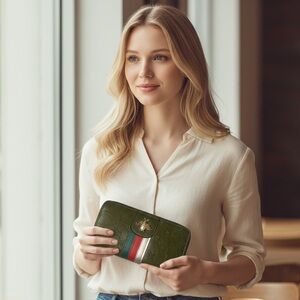 Green Wallet with Stripe Detail
